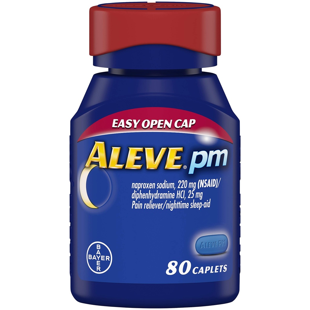 Aleve PM Caplets, szybko działająca pomoc na sen i ulga bólowa w przypadku bólów głowy, ache mięśni, Non-Habit Forming 220 mg Naproxen Sodu i 25 mg HCl difenhydraminy kapsułki, 80