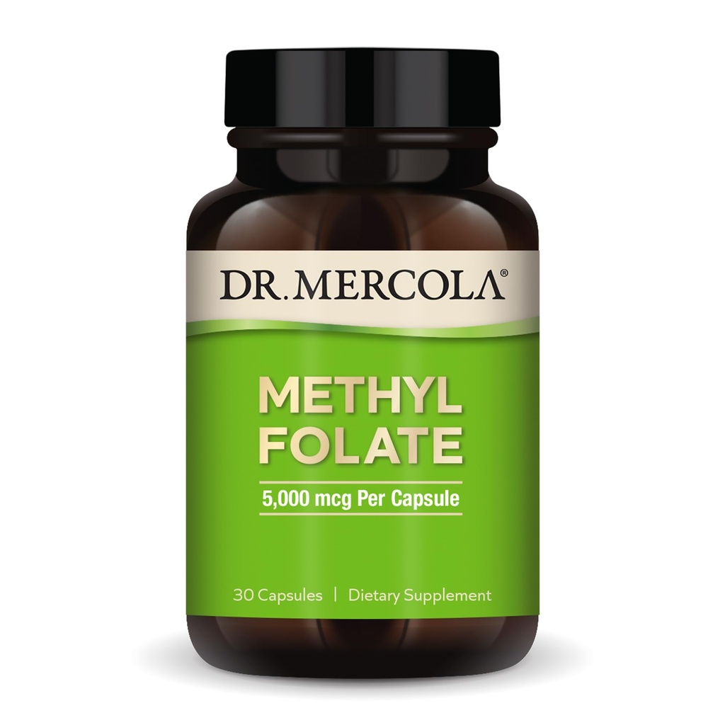 Dr Mercola Methyl Folate - Wspiera detoksykację i zdrowie komórkowe - 5-MTHF Folate - Biodostępna formuła - 5 mg - 30 Kapsułki