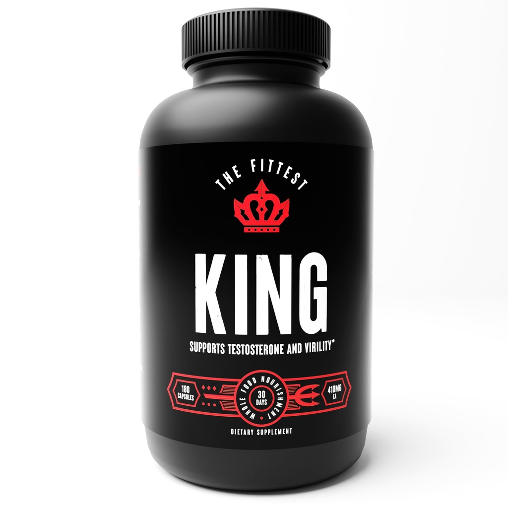 The Fittest King - Testosteron Booster Supplement - Wspiera Hormon Health, Stamina, & Siła - Obejmuje trawę karmione Bydlęcą Wątroba, Kości Marrow, Serce i jądro - 180 Kapsułki