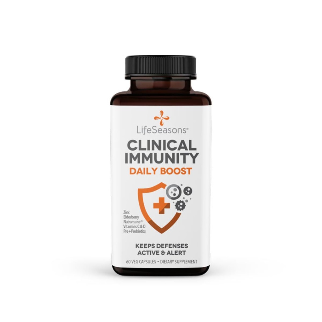 LifeSeasons Odporność kliniczna - Daily Boost - Immune System Booster - Pre + Probiotyka - Zwiększa Przeciwciała i Komórki immunologiczne - Elderberry, Cynk, Natramune i Witamina C + D3- 60 Kapsułki