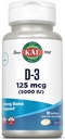 KAL Witamina D3 5000 j.m. Softgels (125 μg), Aktywna forma witaminy D, Wchłanianie wapnia, zdrowie kości, Suplement wsparcia immunologicznego, Napełnione płynem ActivGels, Made Without Soy, 90 Służenie, 90 Softgels