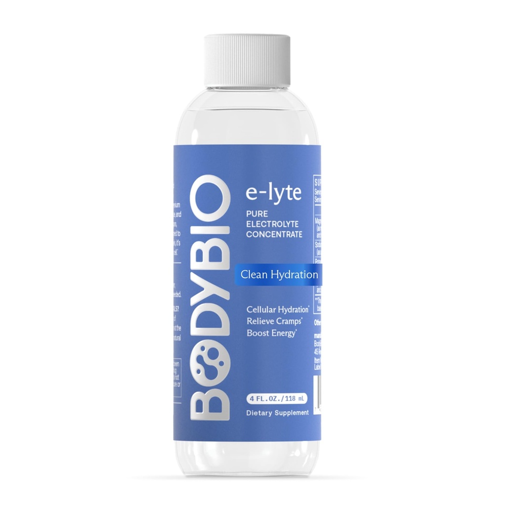 BodyBio e- Lyte - Liquid Electrolyte Concentrat for Clean Hydration, Energy & Cramp Relief - No Sugar, No Fative Flavors, No Fillers, Keto Friendly