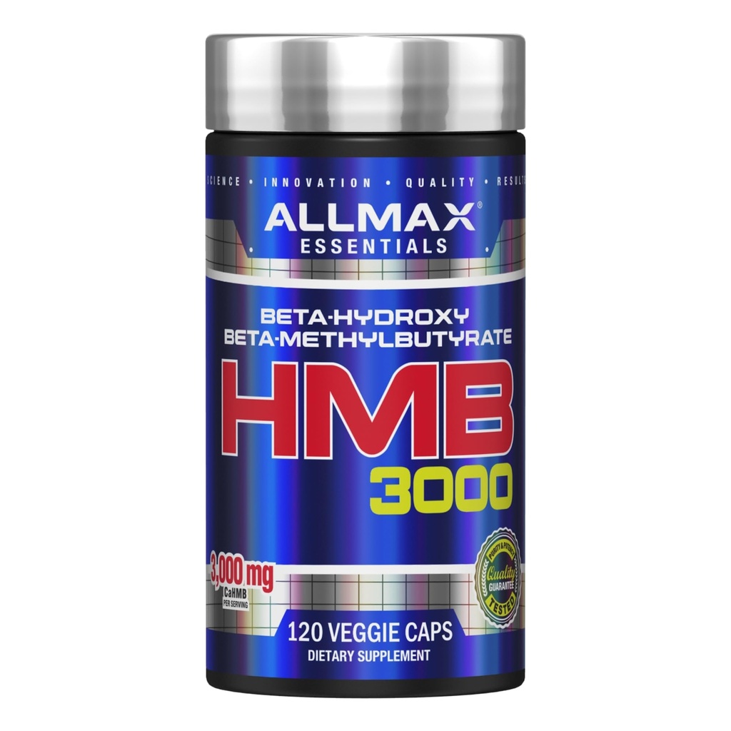 ALLMAX HMB 3000 (120 Kapsułki wegetariańskie) - Wspiera wytrzymałość mięśni i zmniejsza rozpad mięśni - Non-GMO, Gluten Free - 30 Służenie