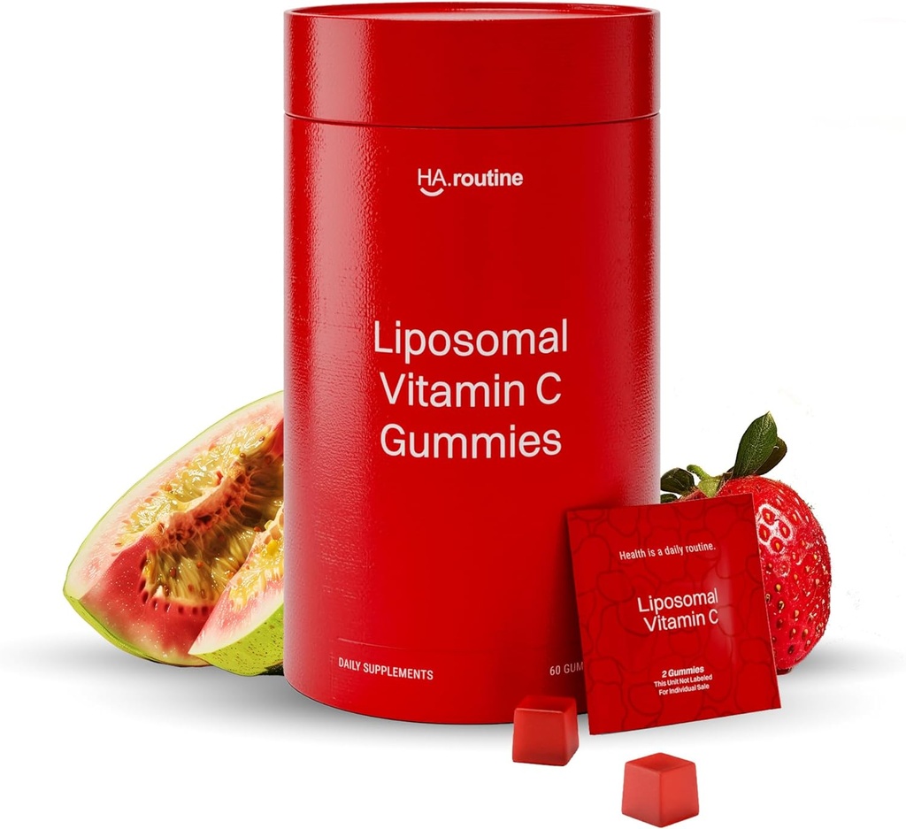 Gumki witaminy C liposomalnej dla dorosłych - 500 mg na jedną porcję - 60 Gummies, Wysoka Absorpcja Wegańska Witamina niskocukrowa Gummy C, Przeciwutleniacz, Energia, i Colagen Booster - Strawberry Guava Flavor