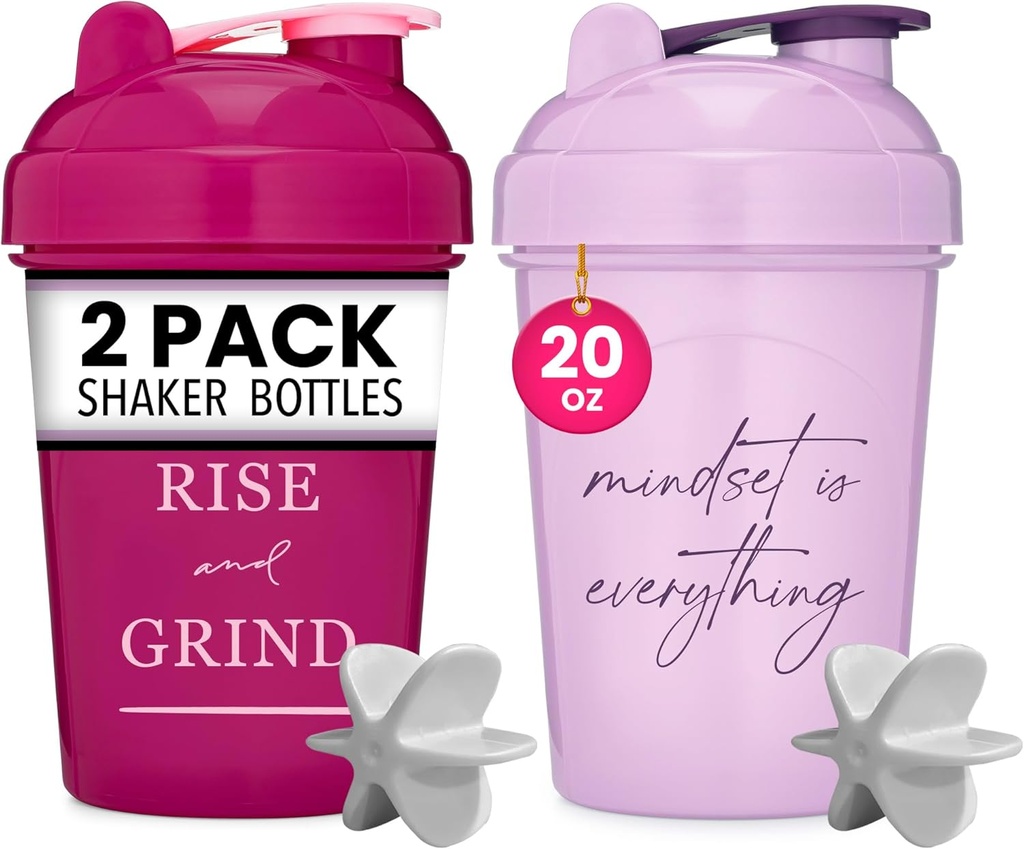GOMOYO [2 Pack] 20oz Butelka shaker z Kit motywacyjnych (Malina & Lavender) 124; Butelka protein z mieszalnikami Agitators 124; Butelka mikser shaker dla mieszanek białka jest BPA wolna i zmywarka do naczyń bezpieczne