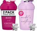 GOMOYO [2 Pack] 20oz Butelka shaker z Kit motywacyjnych (Malina & Lavender) 124; Butelka protein z mieszalnikami Agitators 124; Butelka mikser shaker dla mieszanek białka jest BPA wolna i zmywarka do naczyń bezpieczne