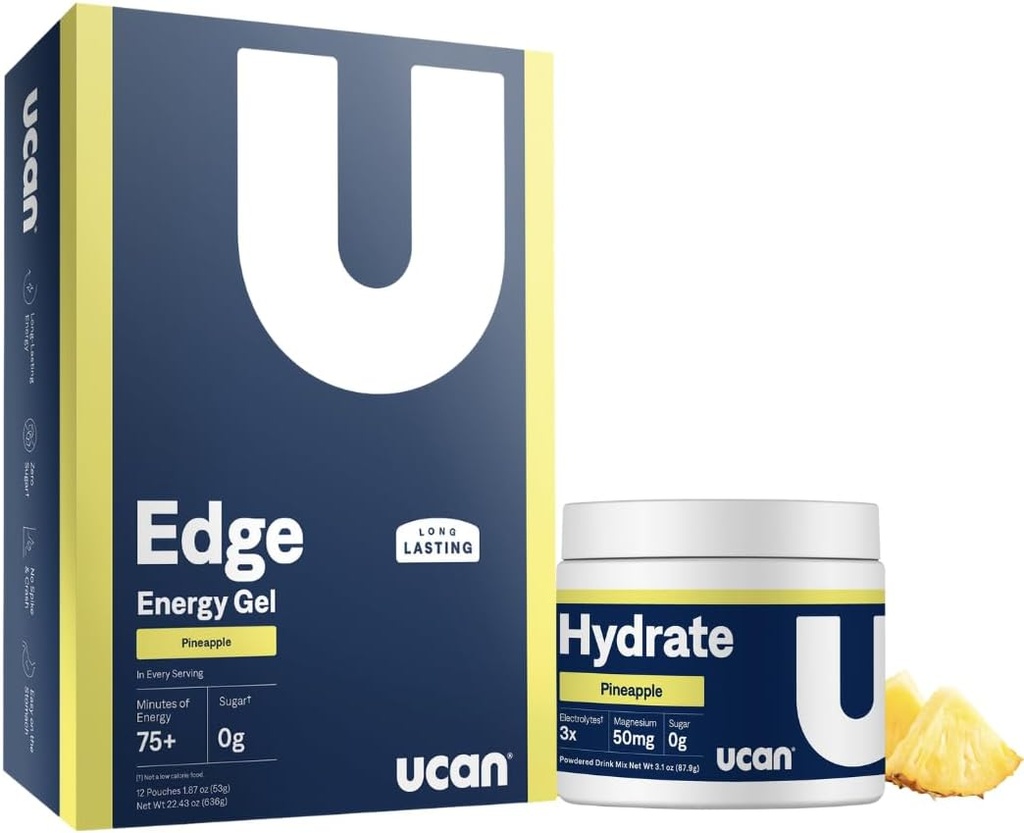 UCAN Ananas Edge Energy Gel & Hydrate - Doskonały do biegania, szkolenia, fitness, jazda na rowerze, Crossfit & More Agriculture 124; Bez cukru, Wegan, & Keto Friendly suplement energetyczny