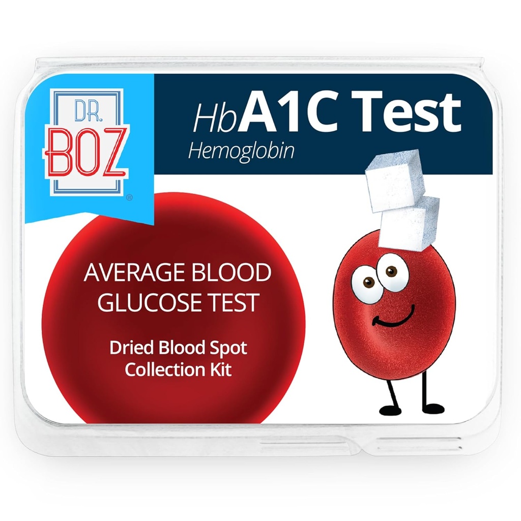Dr. Boz - Hemoglobina A1C Home Test Kit - Zestaw do pobierania krwi z wynikami laboratoryjnymi - Poziom cukru krwi & hbA1c - Lancety, Bandaże, Wycieraczki alkoholowe, Koperta - Made in USA - Cukrzyca Opieka & Samo Opieka