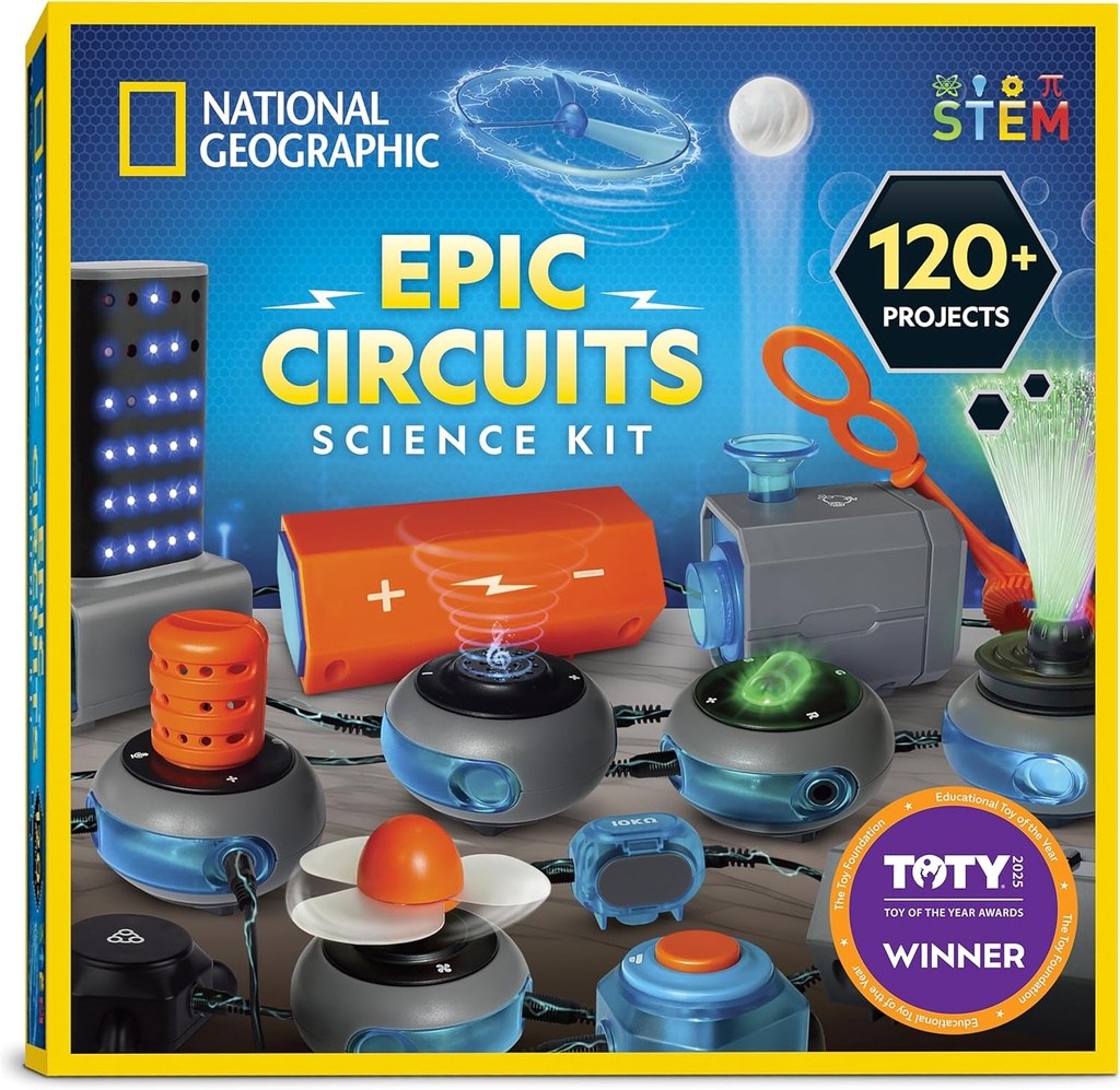 National Geographic Circuit Maker Kit - Zestaw elektroniczny dla dzieci z 120 Projektami obwodów elektrycznych, Electric Circuit STEM Toy, Projekty elektroniczne, Zestaw obwodów elektrycznych dla dzieci, Zestaw energii elektrycznej