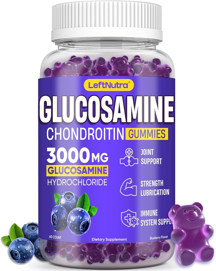 Glukozamina Gummie Chondroitin 3000mg, Zaawansowana Glukozamina Chondroitin Msm, Suplement Joint Support, Przeciwutleniające Wsparcie immunologiczne, Elastyczność kości i stawów, Wzmocnienie i Mobilność, Blueberry Flavor