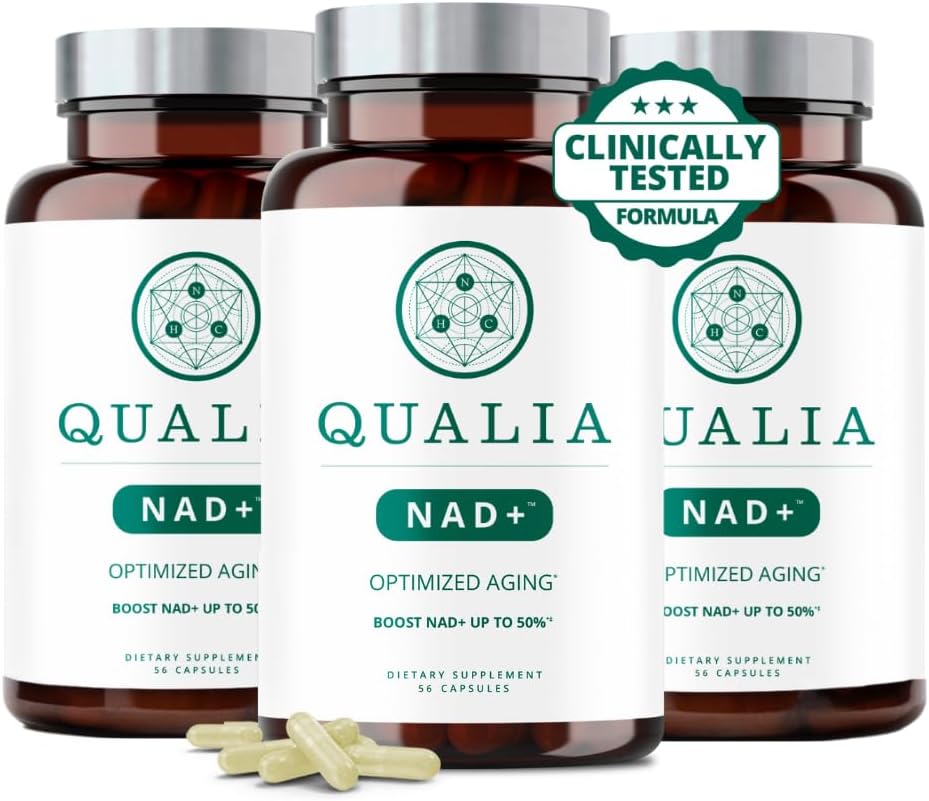 Qualia NAD Supplement - Clinically Proven to Boost NAD + do 67%. Zoptymalizowane starzenie, energia, koncentracja. Elite NAD + Składniki booster: Nikotynamid Ribozyd (NIAGEN,) Niacyna, Niacynamid (3 miesięczne dostawy)