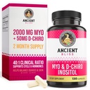 Ancient Bliss Myo & D- Chiro Inositol Suplement, 40 do 1 Stosunek, Pomaga w Wspomaganie funkcji jajników dla kobiet, Witamina B8 pomaga regulować cykl menstruacyjny, 2050mg na serwowanie, 120 Kapsułki Vegan
