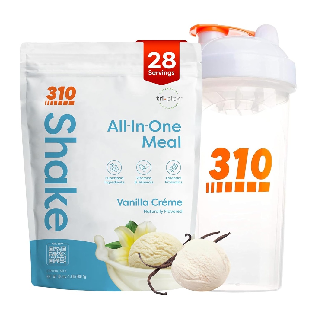 310 Nutrition All- in- One Meal Replacement Shake Powder w / Shaker Cup Starter Kit - Wysokie białko włókno bogaty Wegan Superfood Mieszanka - Sugar- Free, Keto & Paleo Friendly, Low Carb - Vanilla Creme 28 srv