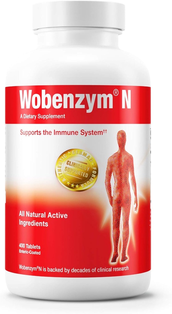 Douglas Laboratories Wobenzym N - Autentyczny Suplement Niemiecki - Enzymy Systemowe - System immunologiczny i zdrowie wspólne * - Z Papain, Rutin & Bromelain - 400 Tabletki powlekane