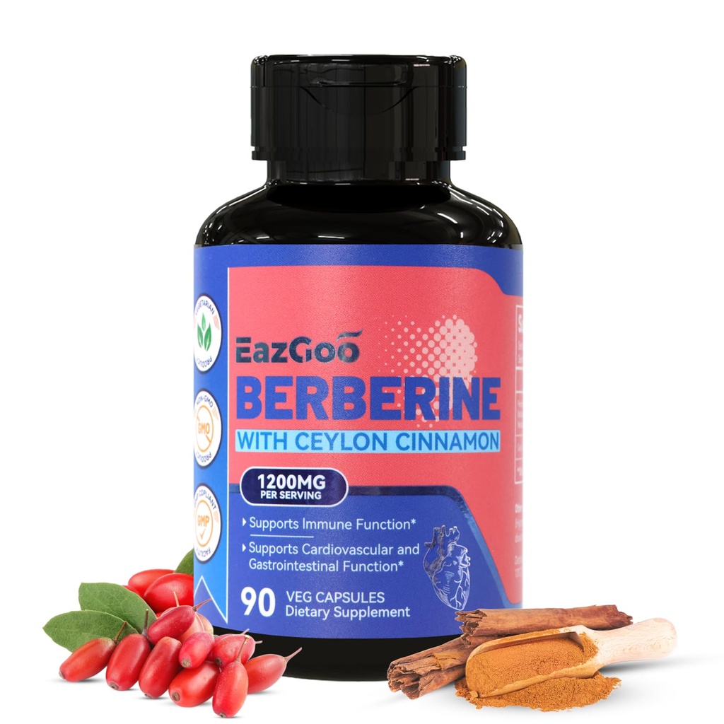 Premium Berberine Suplement 1200mg z Ceylon Cynamon - 90 Kapsułki wegan - Berberine HCL Suplement Non-GMO Gluten Free, Wsparcie immunologiczne