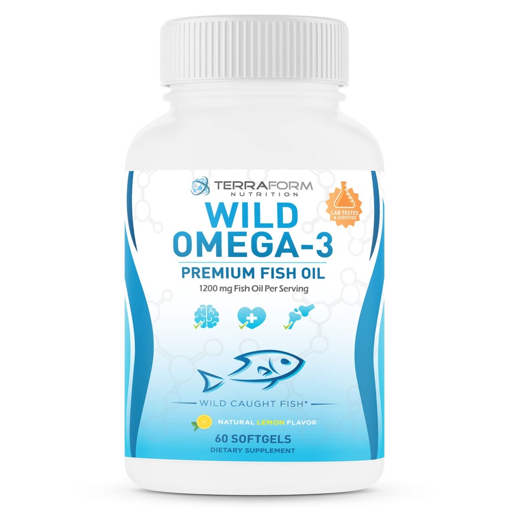 Potrójny olej rybny Omega 3 2400mg na serwowanie - Burving, Lemon Flavored Non-GMO, Gluten & Soy Free - 30 Służenia