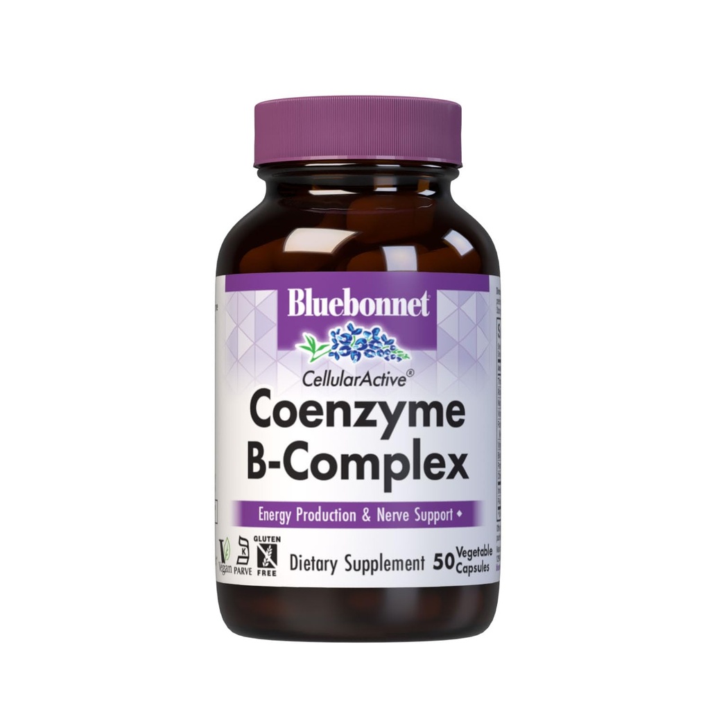 Bluebonnet Nutrition Komórkowy aktywny koenzym B- Complex, Energy Production & Nerve Support *, Wegan, Kosher Certified, Gluten- Free, Soy- Free, Dairy-Free, 50 Kapsułki wegetalne, 50 Służenie