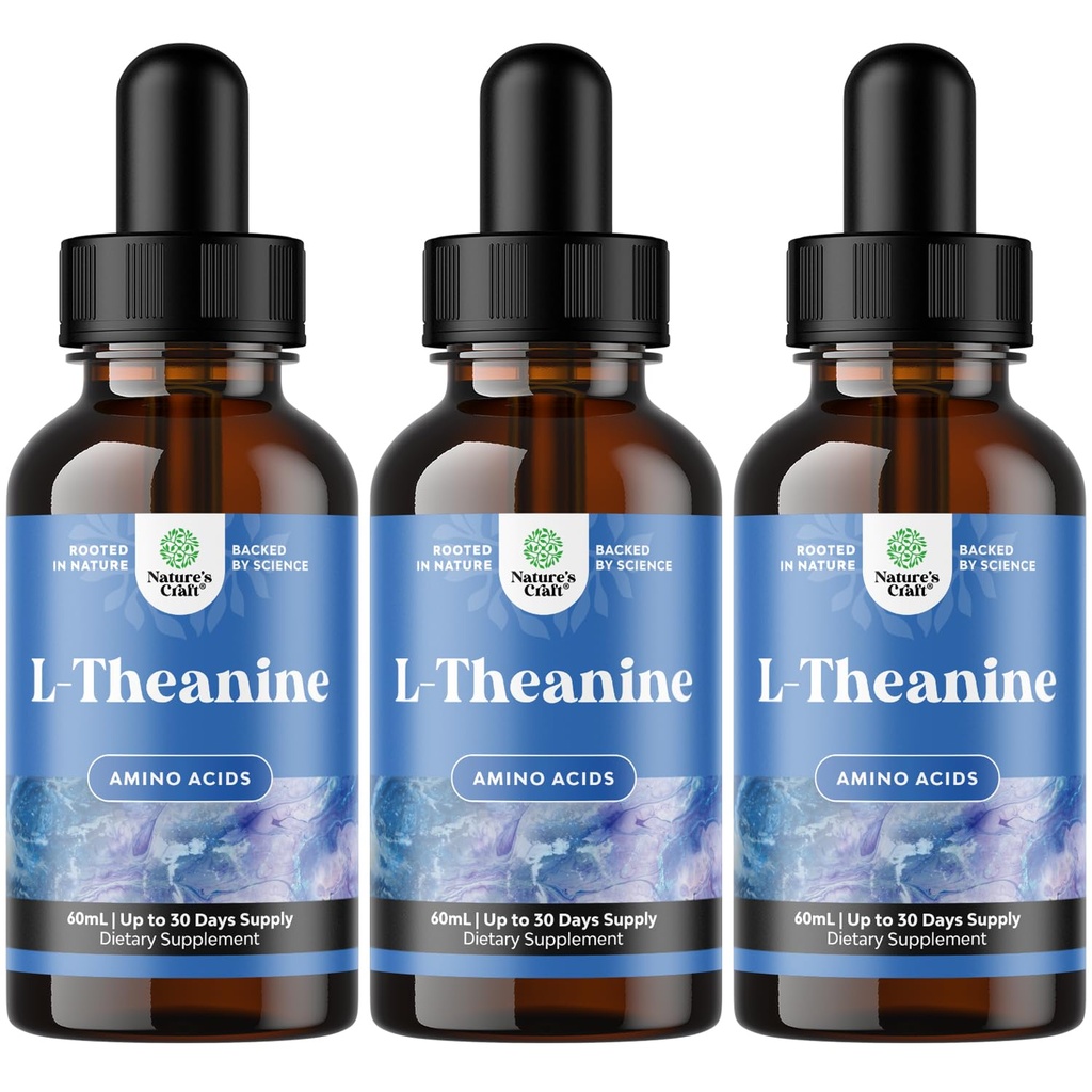 Nature Craft High Absorption L- Theanine Liquid Drops - Nootropic Focus Supplement with L Theanine 200mg Per Serving and Rumomile Extract - Suplement dla dorosłych i dzieci Relaks i Focus - 6oz