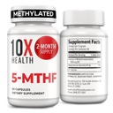 10X Health 5- MTHF Methylfolate - Methylled Folate & Magnez for Brain, Heart Health, DNA & Neurotransmiter Synteza - Biodostępny Methyl Folate Supplement - Methylfolate Supplement 60 Kapsułki