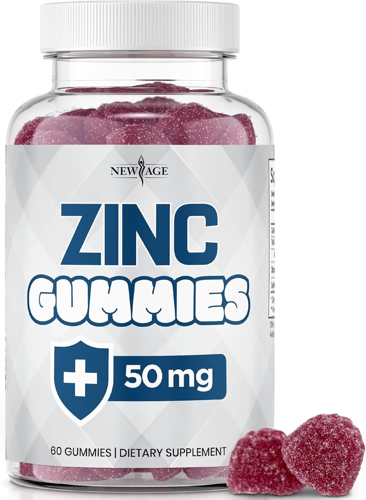 NOWOŚĆ Gummie Cynk AGE - 50mg Wysoka dawka immunologiczna Suplement cynku, Obrona immunologiczna, Potężny Naturalny przeciwutleniacz, Nie-GMO - według nowego wieku (60 Liczba (1))