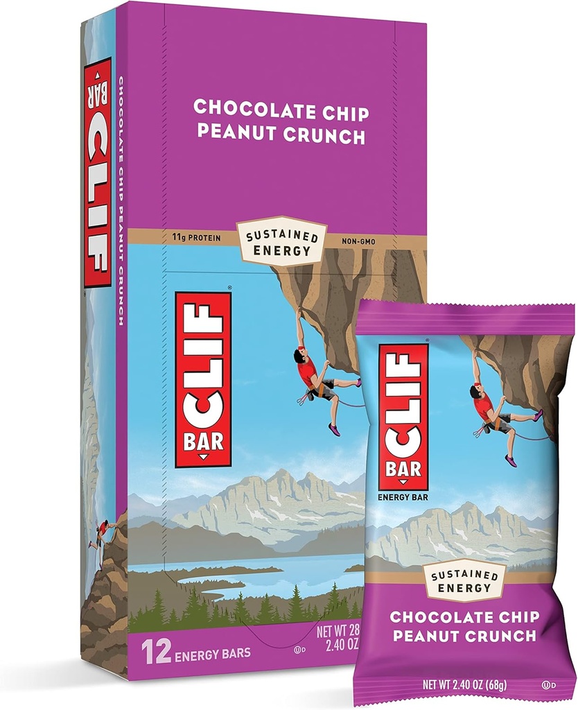 Bary klifowe - Bary energetyczne - Czekoladowy Chip Peanut Crunch - Wykonane z Owies organiczny - roślinna żywność - Wegetarianin - Kosher (2.4 Ounce Protein Bars, 12 Count)