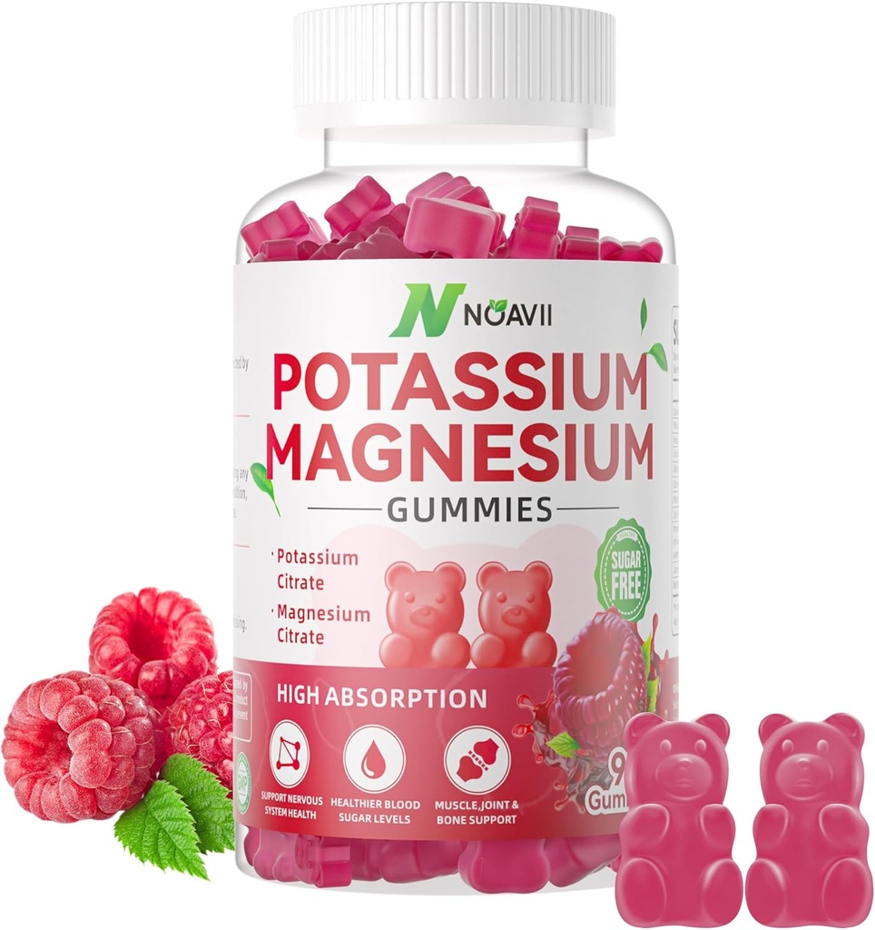 Potasu Magnezu Gummies, Nowa formuła Calm Magnezu Gummies glicynian, Żużel do żucia Suplementy dla Kurcze nóg i mięśni, Malina Flavor 90 Count