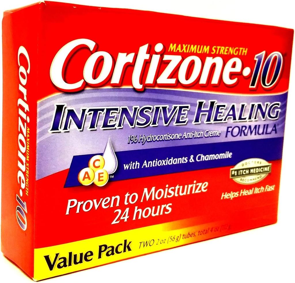 kortyzon 10 Maksymalny silny intensywne leczenie 1% hydrokortyzonu anty Itch Cream Dwa 20z Tubes, Razem 4 oz