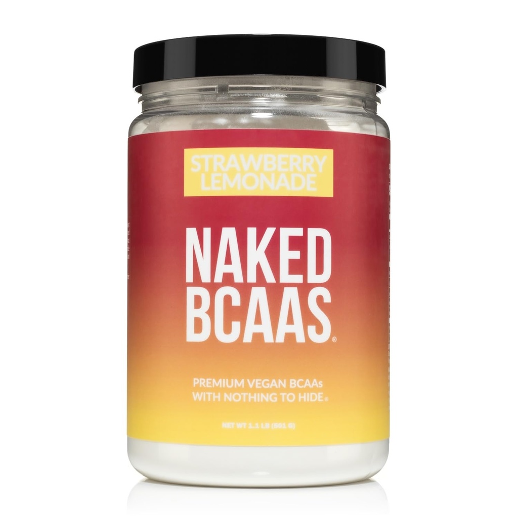 NAKED Lemoniada truskawkowa BCAAs aminokwasy proszek, 100% Czysty 2: 1: 1 Formuła, Wegański rozgałęziony łańcuch aminokwasy, Instantised All Natural BCAA proszek suplement - 501 Grams, 34 Służenie