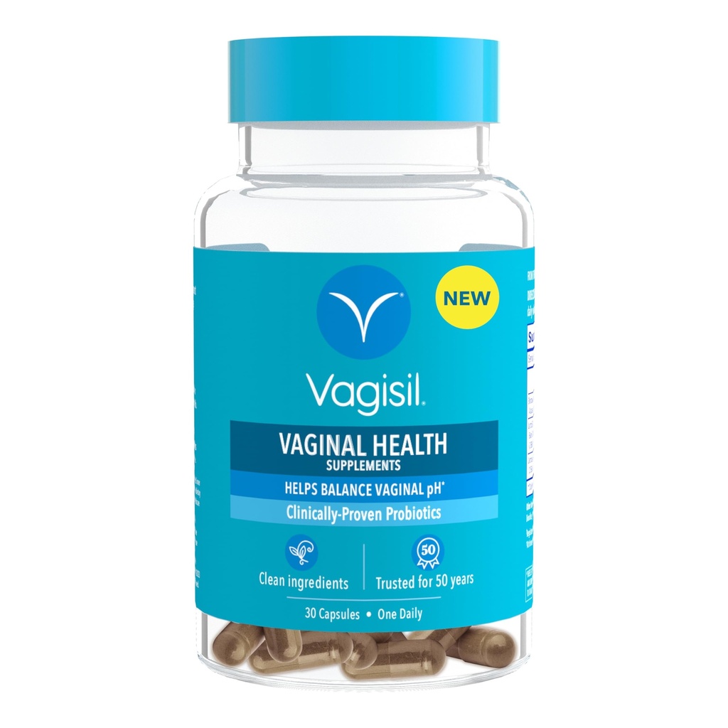Vagisil Vaginal Health Supplements, Clinically-Proven Probiotics, Promotes Vaginal Health, Clean Ingredients, pomaga równowagi pH Vaginal, Tylko 1 kapsułki codziennie, 30 kapsułki