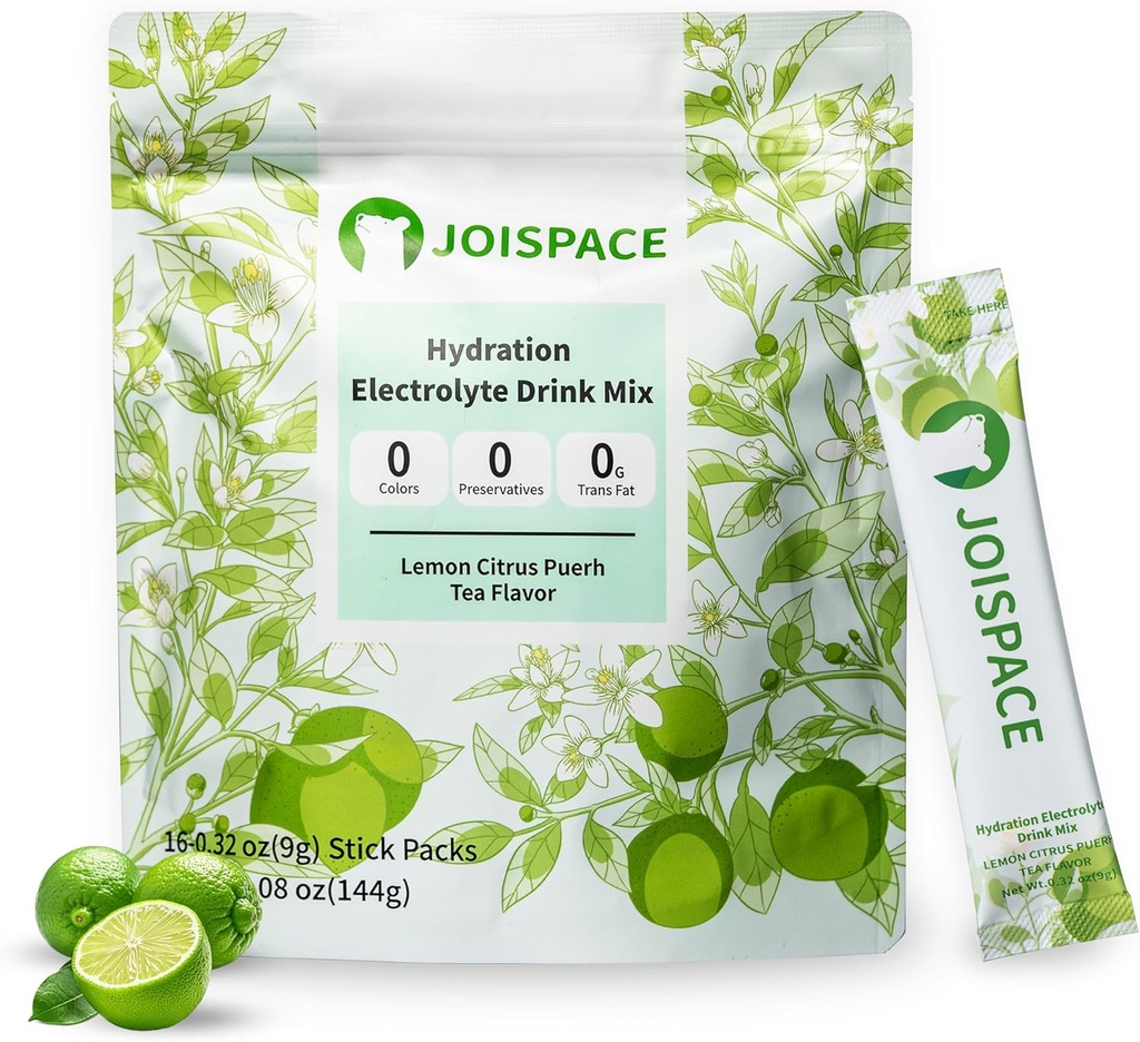JOISPACE Electrolyte Drink Mix z polifenoli herbaty 124; Szybkie nawodnienie i elektrolity Boost 124; Non- GMO, Wegan, Gluten- Free Glutens 124; Lemon Lime Tea, 16 Służenie
