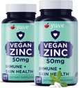 Yuve Natural Vegan Cynk witaminy suplementy 50mg, Najwyższe wsparcie immunologiczne, Szybka ulga przed przeziębieniami i grypą, Trądzik wolny skóry, Zdrowy poziom hormonu, Non-GMO, Gluten & Sugar Free - 100 Veg Tabs (2 opakowania)