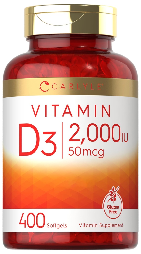 Carlyle Witamina D3 2000IU Softgels 124; 400 Hrabia 124; Non-GMO, Gluten Free Formula 124; 50 μg X124; Suplement witaminy D
