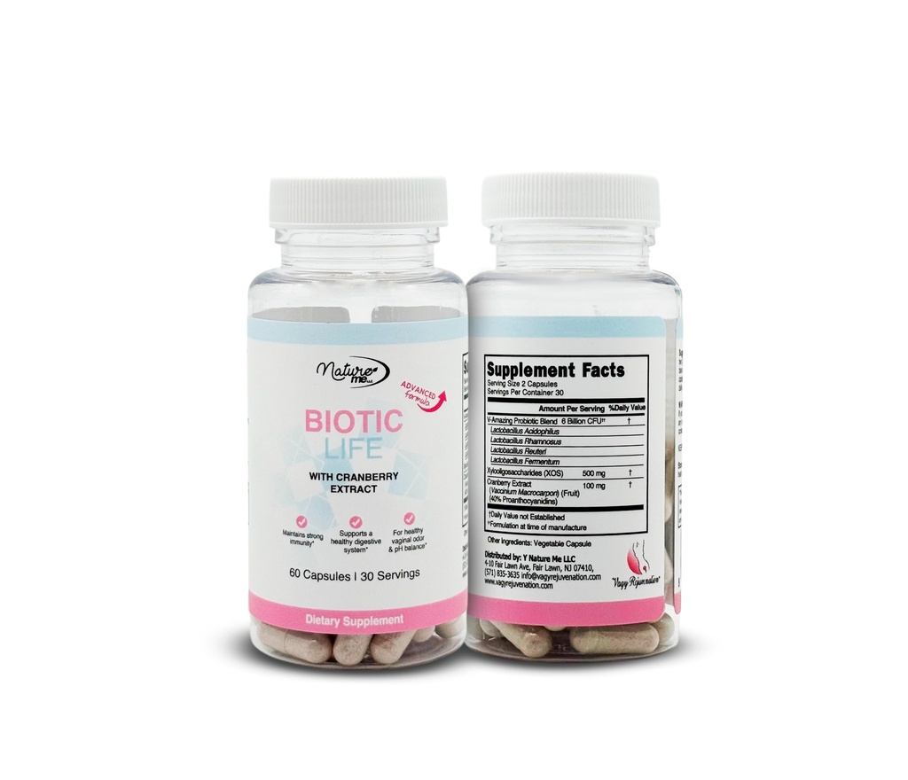 Odmładzanie pochwy BioticLife Probiotic dla kobiet - Probiotyki dla zdrowia pochwy, pokarmu i moczu - Suplement z Prebiotyki i ekstraktu żurawinowego - 60 Kapsułki