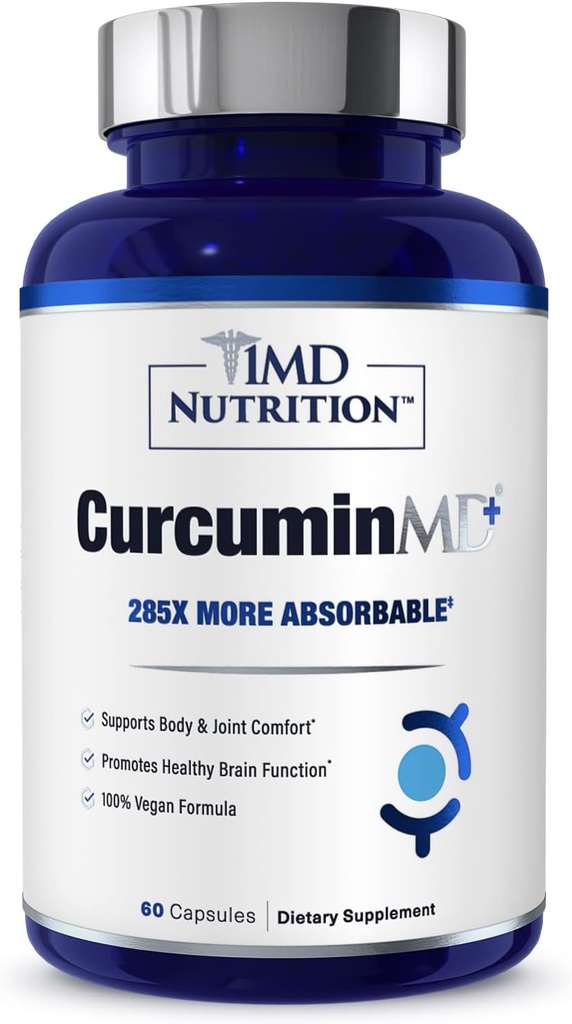 1MD Nutrition CurcuminMD Plus - Kurkumina kurkuminowa z Boswellią Serrata - 285x Więcej Absorbacji 124; Sztywność stawów, Odzysk mięśni i wsparcie nastrojów 124; 60 Kapsułki