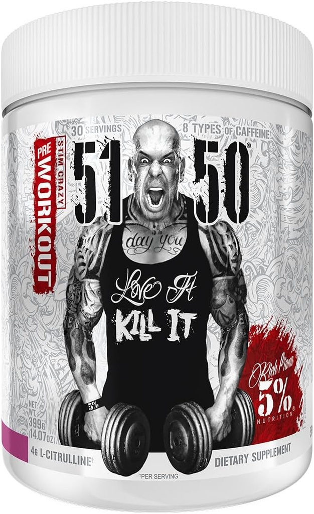 Rich Piana 5% Nutrition 5150 High Stim Pre- Workout Powder Building 124; Extreme Energy, Focus, Pomps & Endurance Between 124; 400 mg Caffere, Citrulline, Beta Alanine, N- Acetyl L- Tyrosine Beton 124; 30 Srvgs (Wildberry)