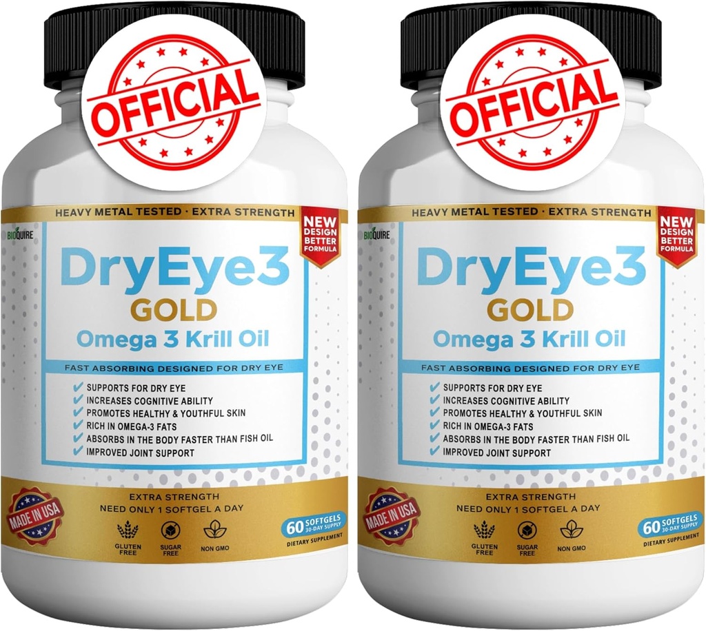 Suche oko 3 Gold Omega 3 oleju kryla Extra Siła, 60 Softgels, Suche wsparcie oczu, Non-GMO, Gluten Free, Sugar Free (2)