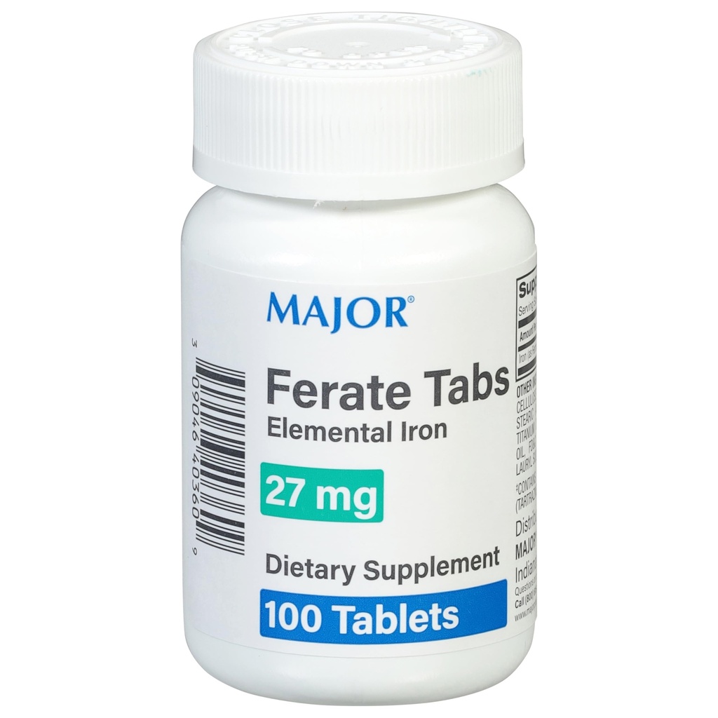 Major 27 mg Parate Tabs - Glukonian żelazny Elemental Iron Dietary Supplement - 100 Count (1 pack)