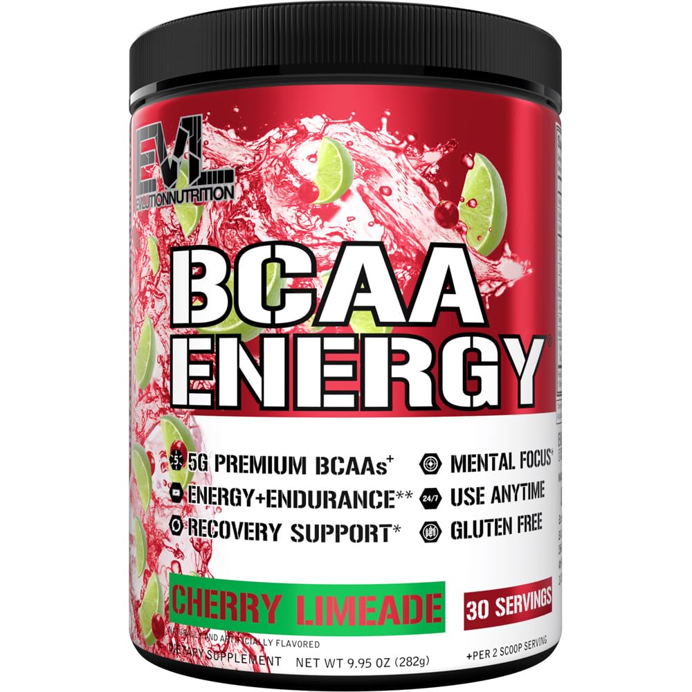 EVL BCAA Acids Acids Powder - BCAA Energy Pre Workout Powder for Muscle Recovery Lean Growth and Endurance - Nawodnienie post Workout Recovery Drink z naturalną kofeiną - Cherry Limeade
