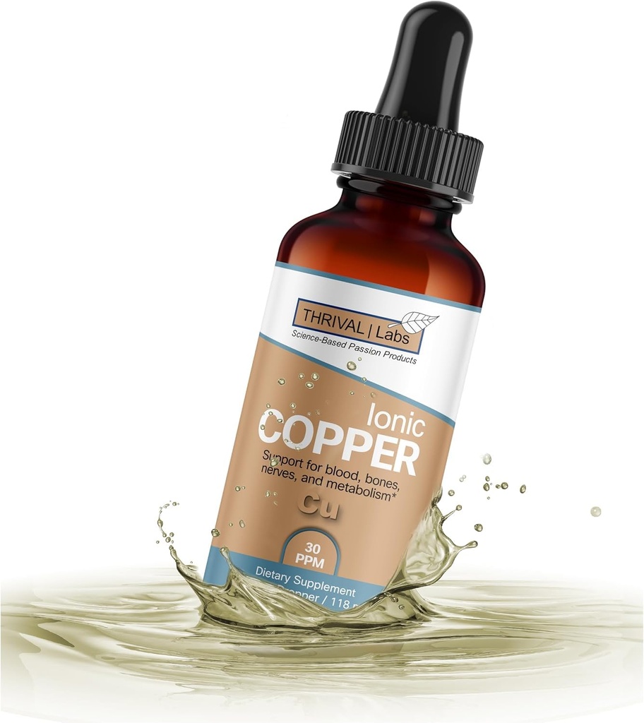 Jonic Copper Drops (30 PPM) - Pure Liquid Supplement for Hair, Skin, Nails & Bone Health - Bioavailable Copper for Energy, Wellness & Joint Support - 4oz (Butelka szklana)