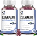 2 Opakowanie Magnezu potasu Gumiaki z Ctrate potasu 200 mg, Glicynian magnezu 320 mg Plus Wapń, Cynk, Witamina - Suplementy potasu dla kurcze nóg, Serce, Wsparcie dla zdrowia mięśni