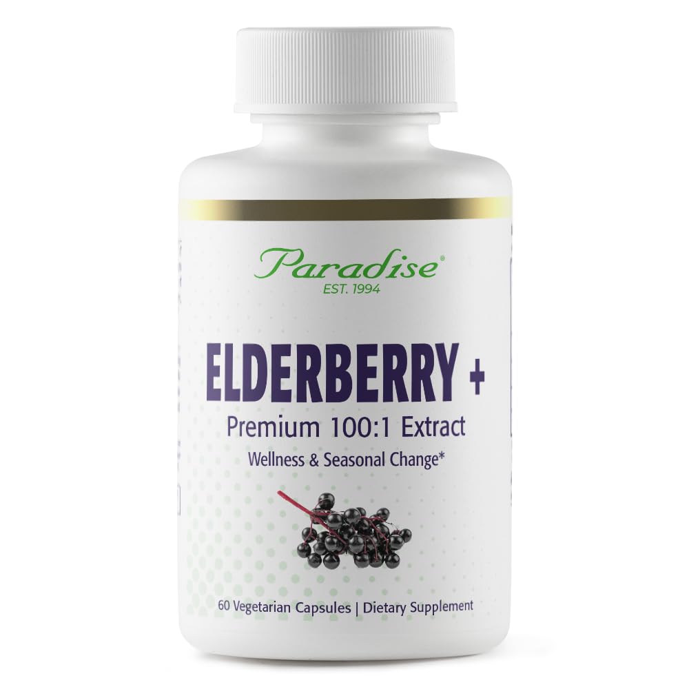 Paradise Herbs Elderberry z cynk Extract, Wspiera ciała naturalnych obrońców, Super Potent, Ultra Pure, Wegan, Nie GMO, Gluten Free, 60 Kapsułki wegetariańskie