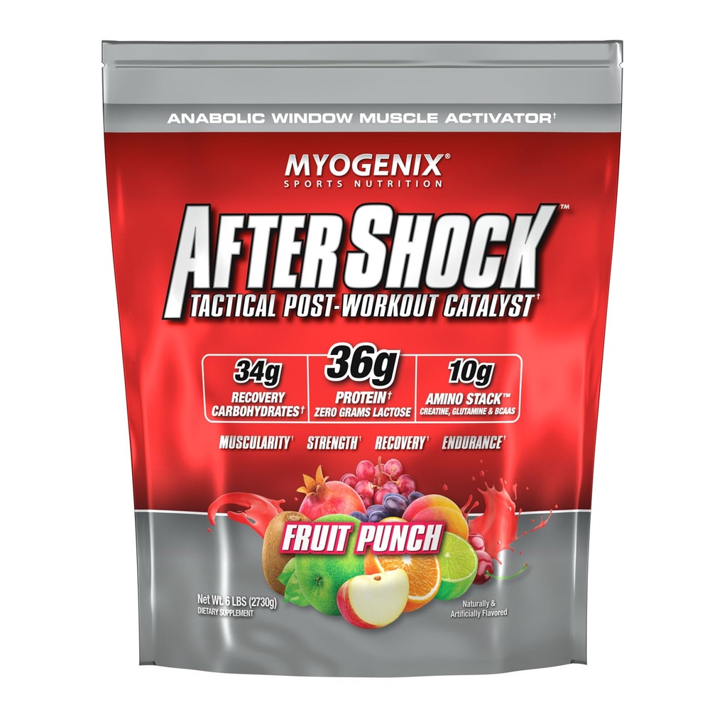 Myogenex Aftershock Post Workout - Muscle Growth Whey Protein Powder - Speeds Up Muscle Growth and Recovery - Wspiera wspólne zdrowie i uzupełnia Glycogen - Fruit Punch, 6 funtów