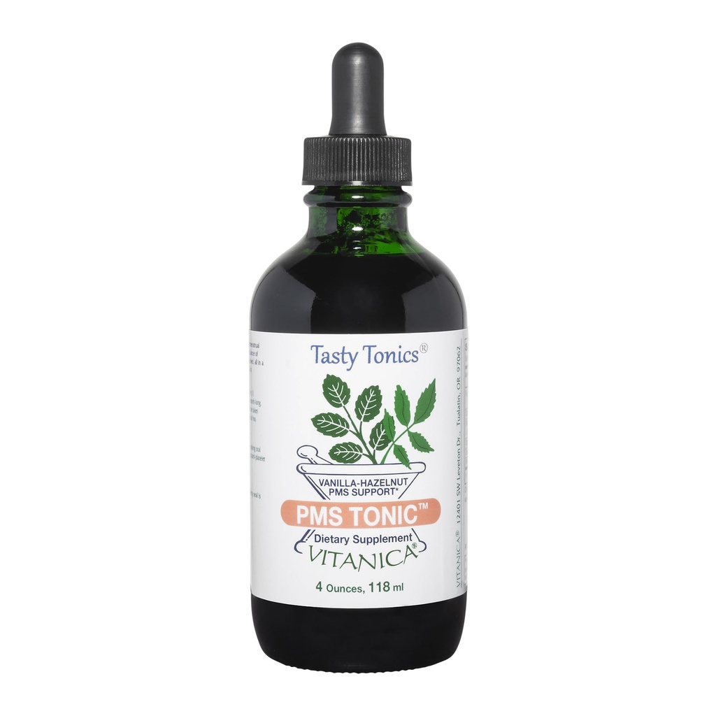 Vitanica PMS Tonic, Premenstrual Support and Relief, Saint Johns Wort, Dong Quai, Chaste Tree Berry, Wild Yam and More, Vegan, 4 unce