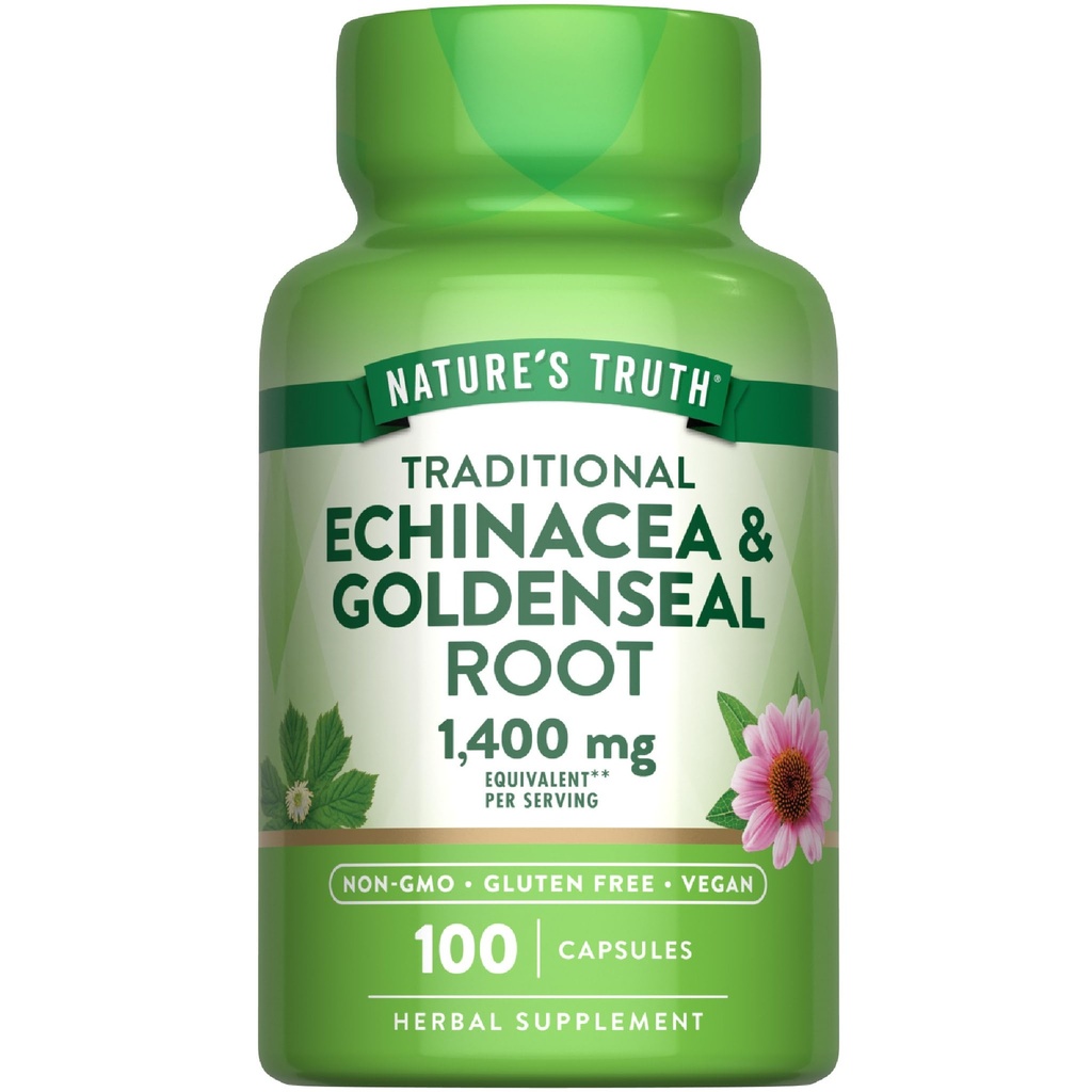 Nature 's Truth Echinacea Goldenseal Kapsułki 124; 1400mg 124; 100 Hrabia 124; Wegan, Non-GMO & Gluten Free Supplement Agregat 124; Herbal Support Complex