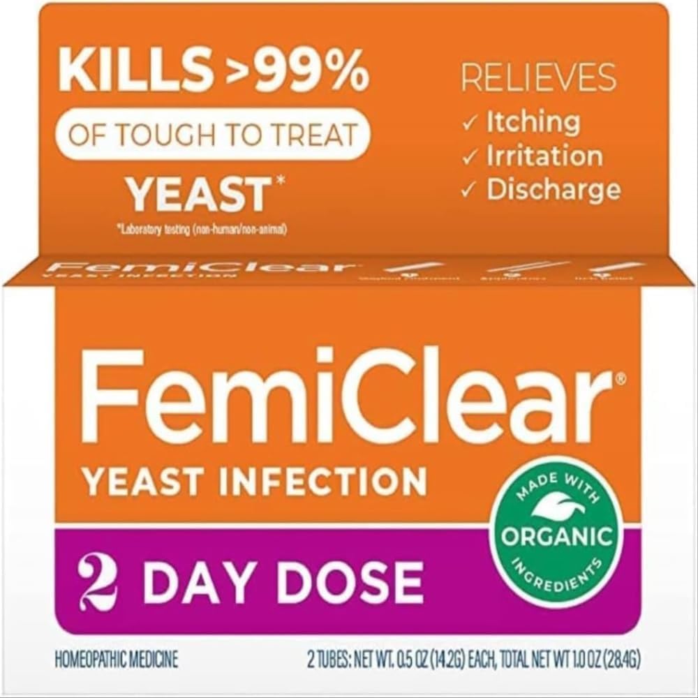 FemiClear 2- Day Day Yellow Infection and Itch Control Ointment, dla umiarkowanych i intensywnych objawów, Made with All- Natural and Organic Ingredients, Plus zewnętrzne anty-Itch Maintment for Soothing Care