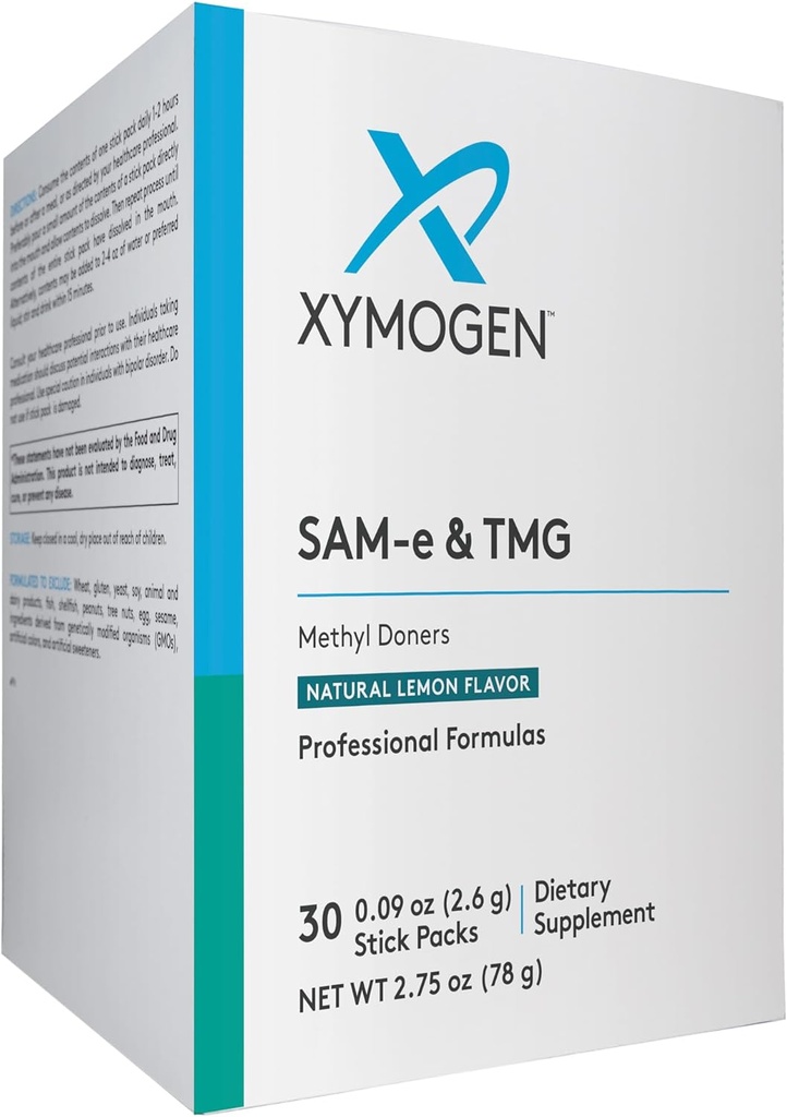 XYMOGEN SAM- e & TMG - Trimetyloglicyna, SAM- e 400mg oraz suplement wapnia - suplement wsparcia dla wątroby i nastrojów - Gluten Free, Vegan & Non GMO (30 Służenie)