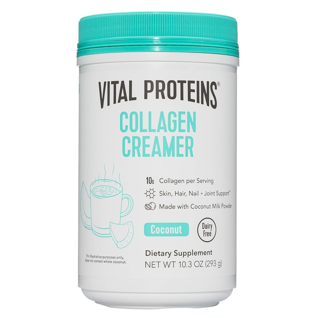 Vital Proteins Collagen Coffee Creamer, Non Dairy & Low Sugar Powder z Colagen Peptydes Supplement - Wsparcie zdrowe włosy, Skóra, Nails z Energy-Boosting MCTs - Kokosowy 10.3oz