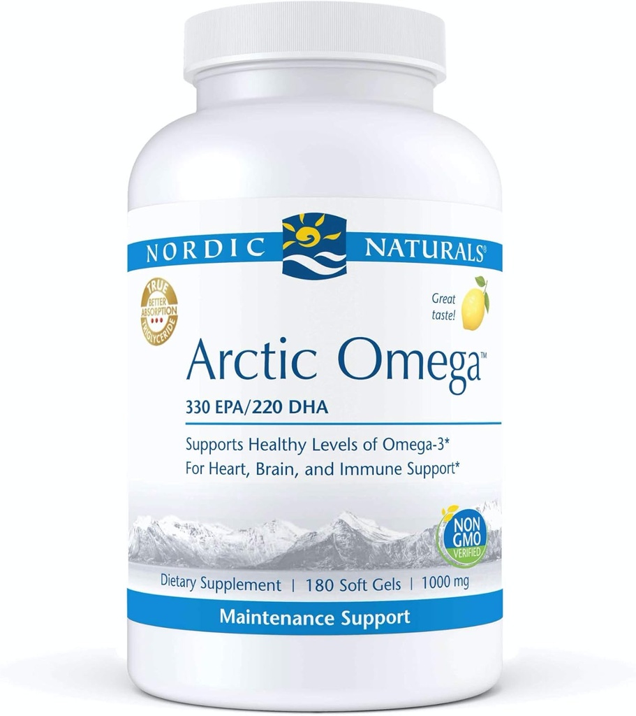 Nordic Naturals Pro Arctic Omega- Fish Oil, 330 mg EPA, 220 mg DHA, Pomaga utrzymać zdrowe Omega-3 Poziomy dla serca, mózgu i wsparcia immunologicznego *, 180 Soft żele