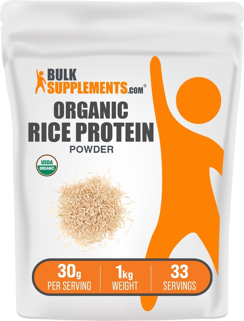 BulkSupplements.com Organic Rice Protein Powder - Vegan Plant Protein, Unflavored - Vegan & Gluten Free, 30g per Serving, 1kg (2,2 kg) (Opakowanie 1)