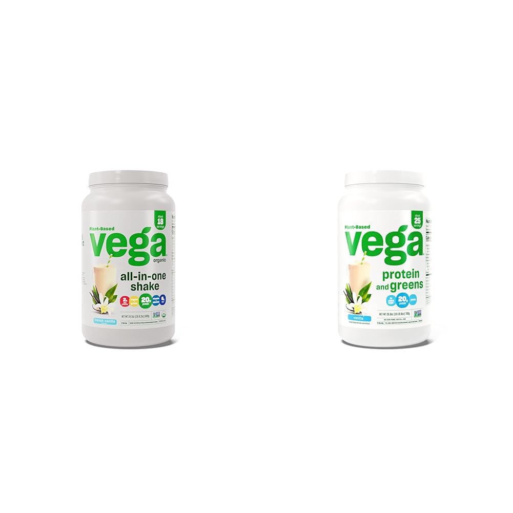 Vega Organic All- in- One Vegan Protein Powder & Protein and Greens Protein Powder, Vanilla - 20g roślin Białko Plus warzywa